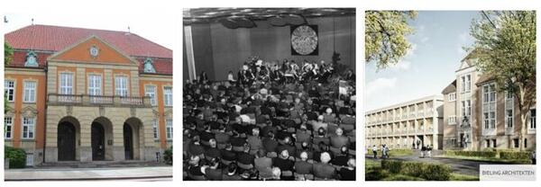 Portal des Kreishauses, erste konstituierende Sitzung am 26.04.1970, geplanter Erweiterungsbau