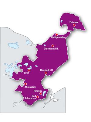 Karte für Standorte der Familienzentren Frühe Hilfen in Ostholstein