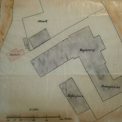 Bild vergr&ouml;&szlig;ern: Lageplan mit Gef&auml;ngnis nach 1911